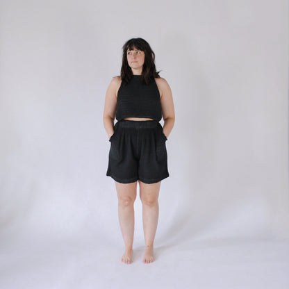 POKOLOKO Crinkle Relaxed Shorts #color_crinkle-black