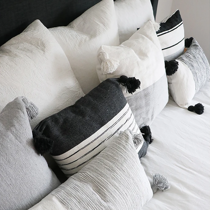POKOLOKO Belted Charcoal Pom Pom Pillow - 18x18" #color_belted-charcoal